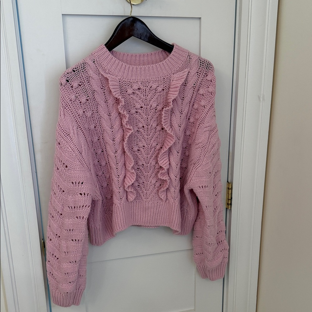 Pink Ruffled Knit Sweater